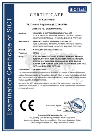 SiCT certificate SiCT2609002083C recording EN 16647-2:2026 for listed RCFB and Slim models