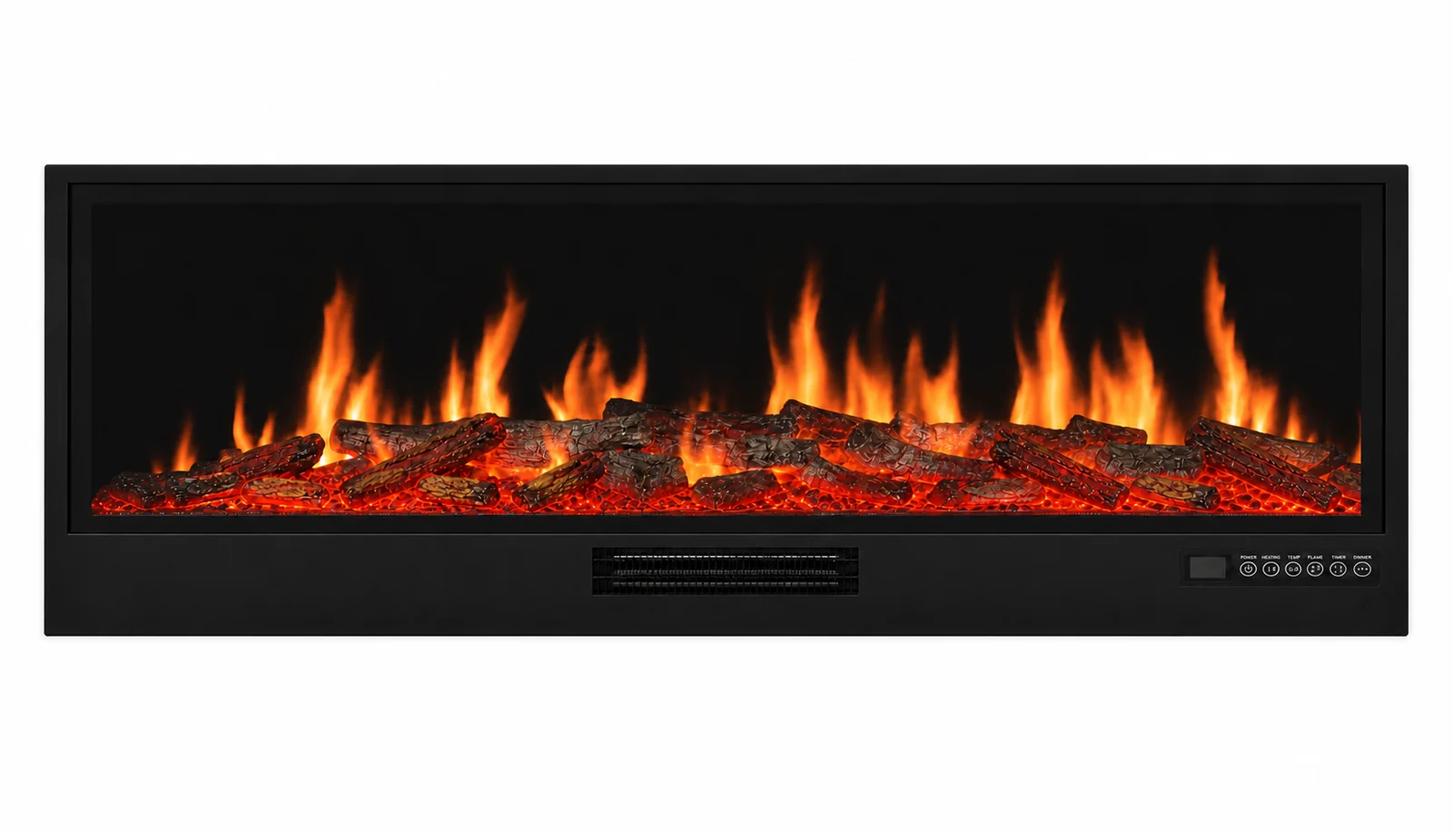 Complete front view of the SEFIRE EVFP1800 wide 4D holographic electric fireplace