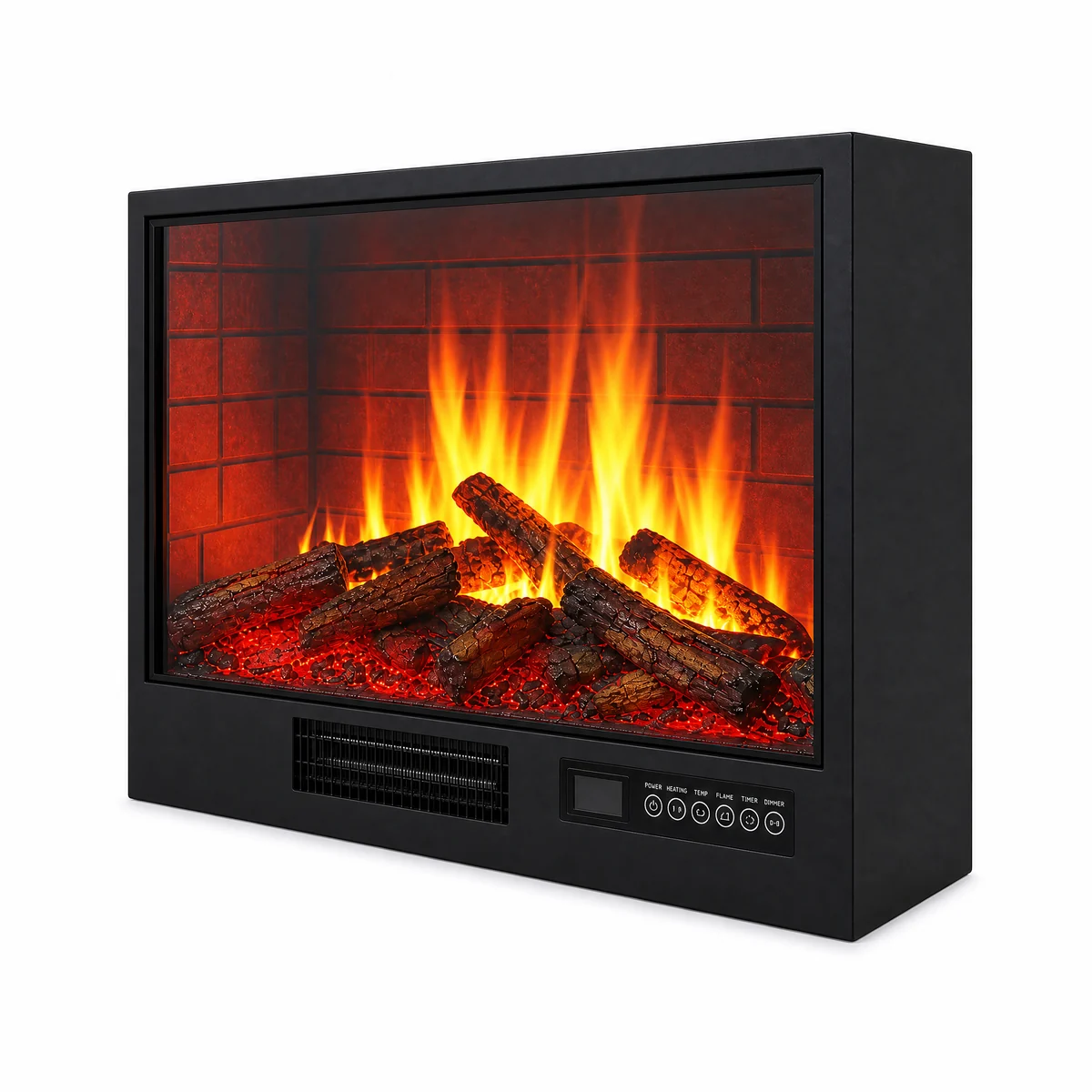 Complete SEFIRE EVFP600 compact 4D holographic electric fireplace shown at a three-quarter angle