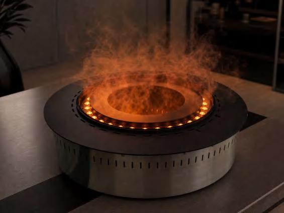 Runder SEFIRE IRVF Indoor-3D-Wasserdampf-Kamin im Betrieb