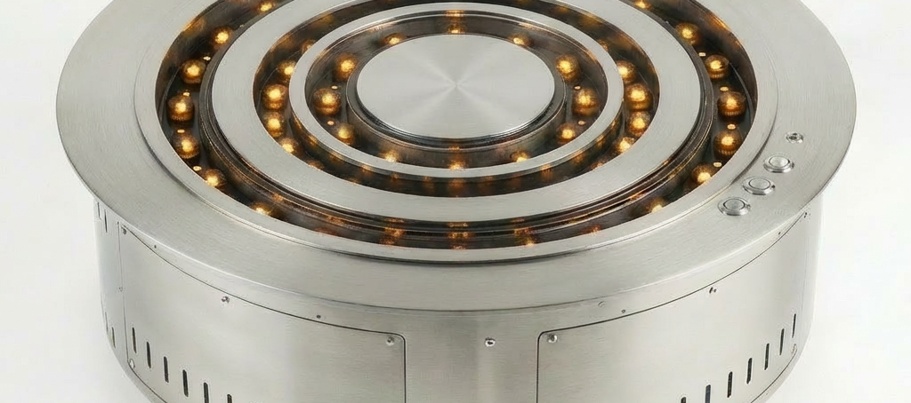Round outdoor water vapor fireplace with circular illuminated mist flame