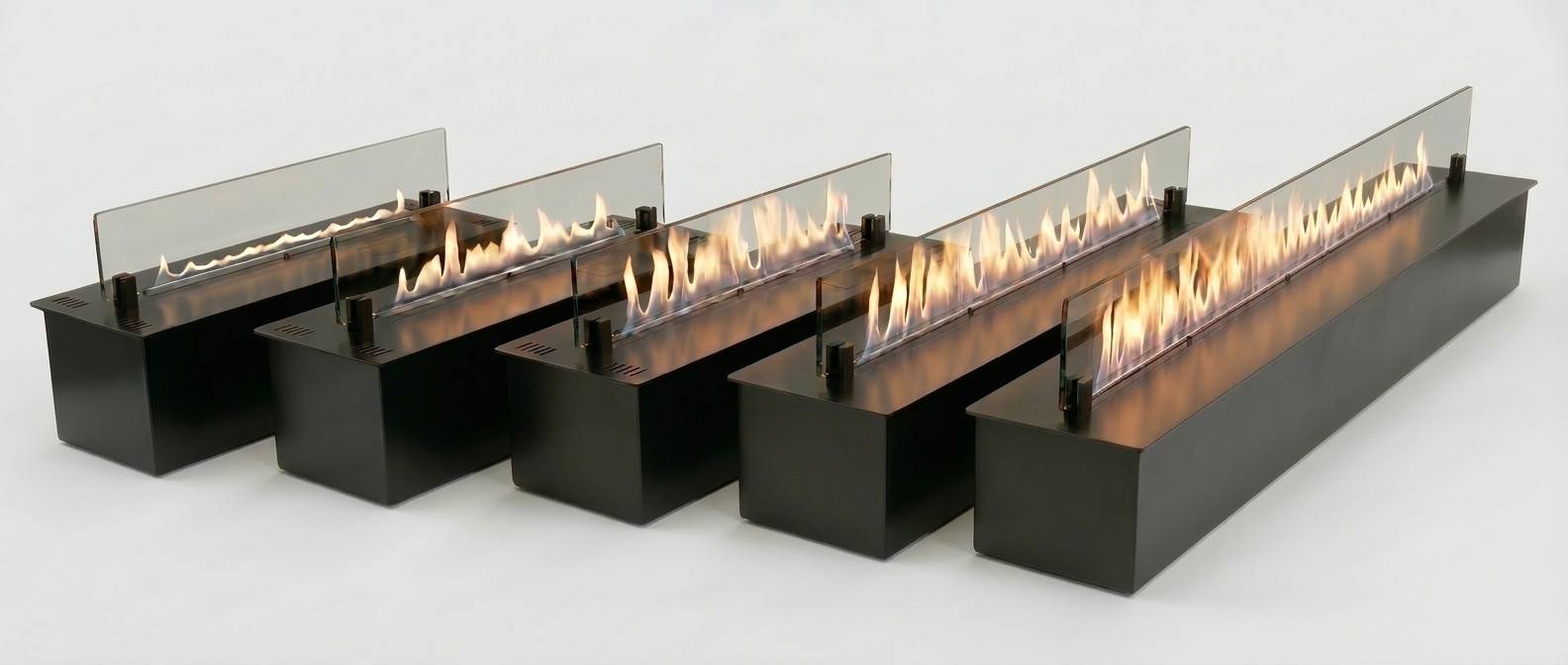 SEFIRE SEV Smart Ethanol Vapor Fireplace showing adjustable real flame levels