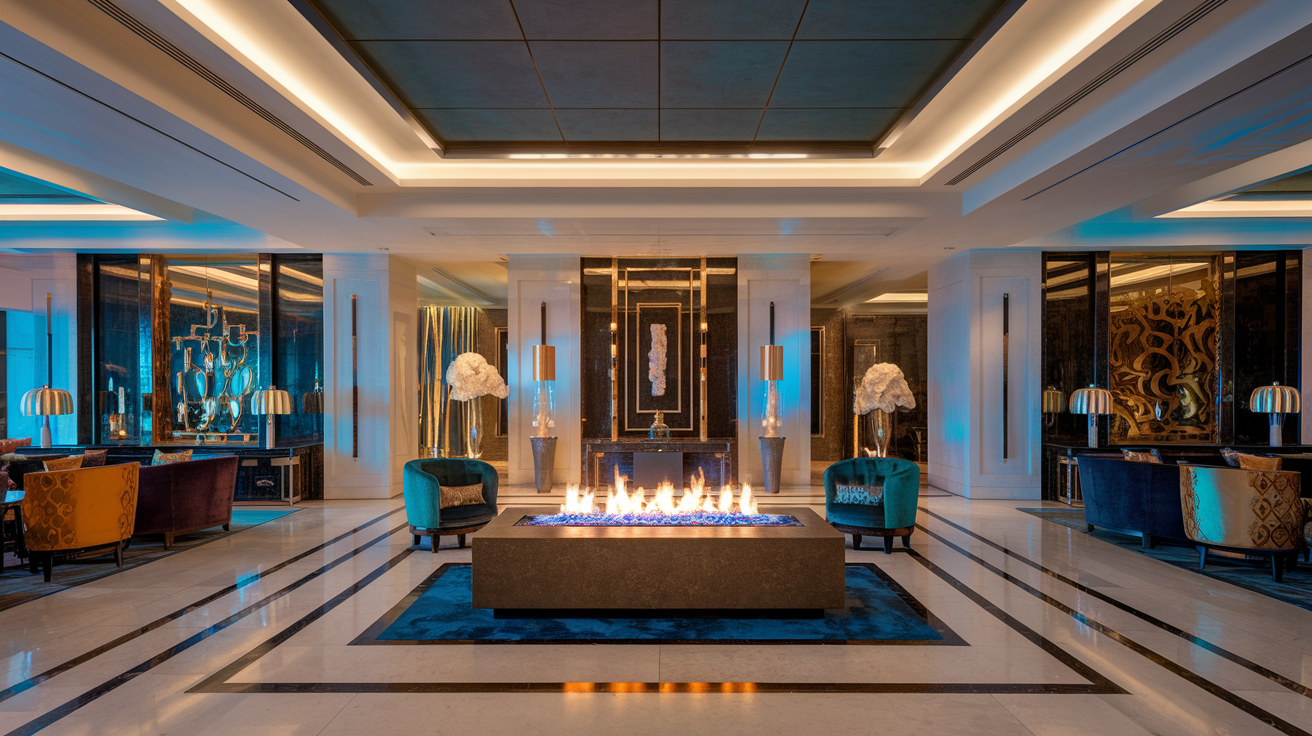SEFIRE smart ethanol fireplace installed in a hospitality interior